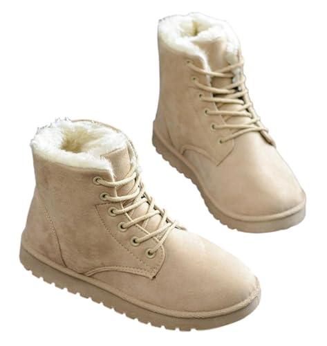 [ririka] リリカ ショート ブーツ 編み上げ レースアップ スエード ムートン 紐 紐靴 スノー 防寒 雪靴 ボア ファー モコモコ 裏起毛 シューズ 靴 (ベージュ,23.0cm)