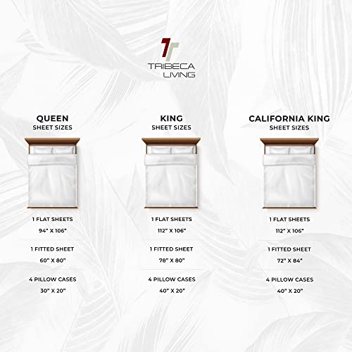 Tribeca Living Queen Bed Sheet Set, 500 Thread Count Soft Egyptian Cotton, Deep Pocket, Steel Grey