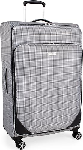 London Fog Maleta de equipaje con ruedas, ligera, de gran capacidad, LFL003/04, Pata de gallo crema, L - 30 Inch, Equipaje de lados suaves