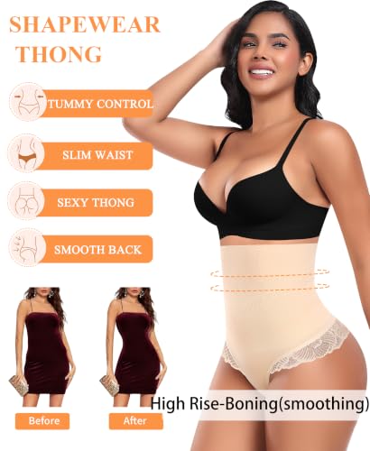 Image of Werena Tummy Control Thong Shapewear for Women High Waisted Body Shaper Panties Shaping Thong Girdle Underwear