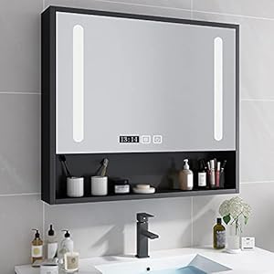 XIAOQIAO LEIDENE Verlichte Kabinetten van de Badkamerspiegel met Demister en Sensor Schakelaar Tijdvertoning, voor Make…