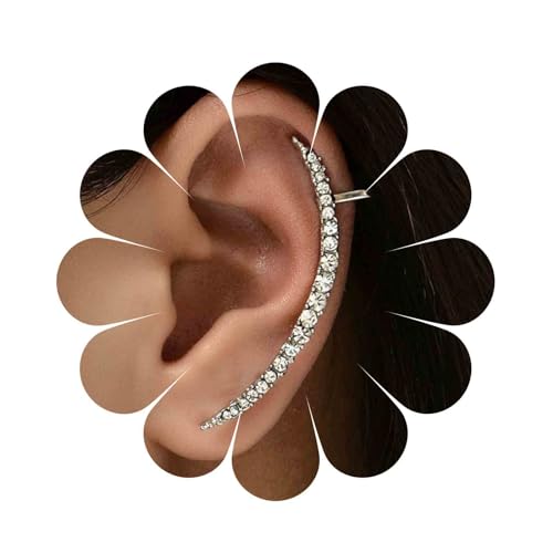 Boho Long Crystal Cuff Wrap Earrings Silver Bar Rhinestone Climber Earring Cz Ear Pins Crawler Earring Cz Wrap Cuff Earrings Jewelry for Women