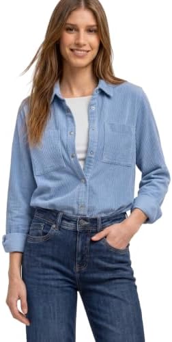 Street One Damen Langarm Hemdbluse aus Cord mit Knöpfen