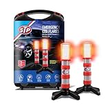 XTREME STP Emergency LED Road Flares, 3 Separate Lighting Modes: Flashing Red, Solid Red and White Flashlight, Visible From Up To A Mile, Foldable Stands/Built-In Magnet Sticks To Car