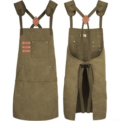 Welding Apron Thick Canvas Adjustable Cross Back Strap for Men and Women Carpentry Gardening(green)