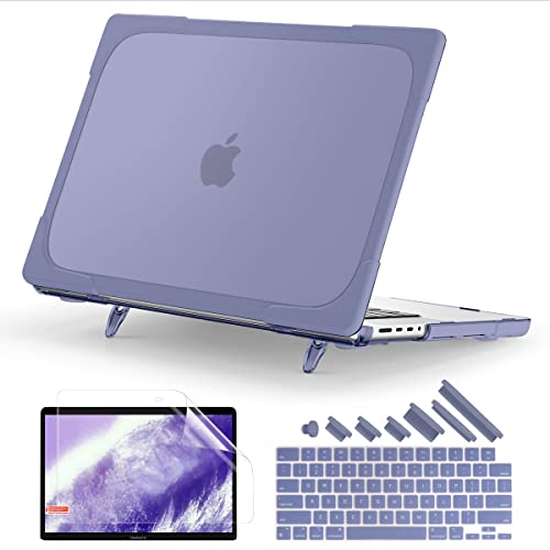Batianda Compatible with New MacBook Pro 16 inch Case 2021 2023 Release A2780 Model, Heavy Duty Protective Plastic Hard Shell with Fold Kickstand & Keyboard Cover & Screen Protector, Lavender Grey