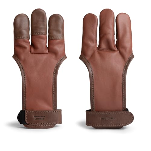 Valhalla Gear, Leather 3 Finger Archery Glove, Finger Tab for Archers, Shooting Hand Guard, Archery Gloves, Hunting Gear for Men, Women & Youth, Long Bows Target, Recurve Bow (Bourbon Brown, Medium)