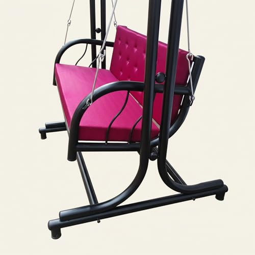 Image of Jhula with Stand for Adults - Powder-Coated Metal Swing for Home, Living Room, Balcony & Terrace (Black, 2 Seater)