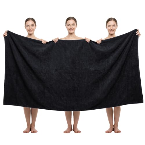 REDKISS Pack of 1 Jumbo Bath Sheet 40 x 80 Inches Microfiber Oversized Bath Towel for Bathroom Extra Large & Lightweight Quick-Dry Super Soft & Highly Absorbent Perfect to Wrap Yourself In Black