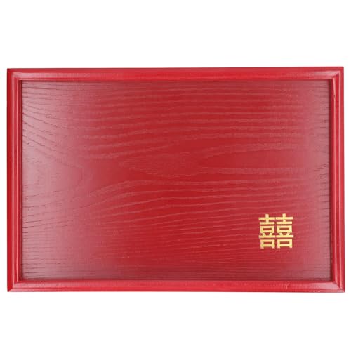 Grand Plateau De Service Rouge, Plateau De Table Basse Décoratif élégant, Plateau De Service En Bois, Plateau De Service Décoratif, Assiette De Fruits Pour le Salon, le Comptoir(m-forme carree)
