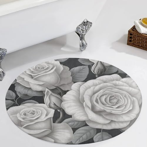 Alfombra redonda gris de 60 cm lavable con diseño de rosas 6