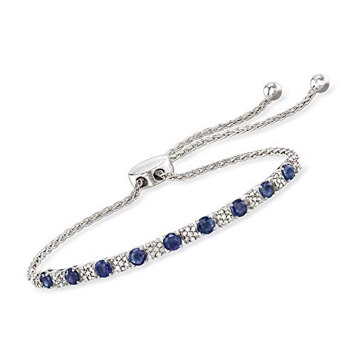 Ross-Simons 1.30 ct. t.w. Sapphire and .20 ct. t.w. Diamond Bolo Bracelet in Sterling Silver
