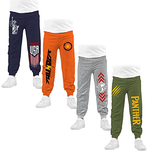 Image of KYDA Kids 100% Cotton Track Pants for Boys | Premium Printed Soft Single Jersey Fabric | Elastic Waist Loose Fit Summer Full Length with Rib Hem (Pack of 4)