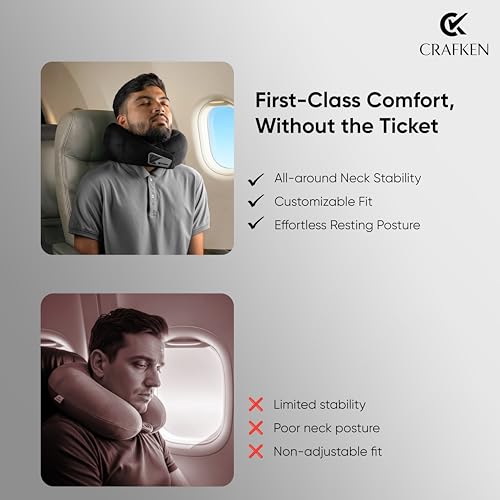 Image of Memory Foam Travel Neck Pillow for Car & Airplane - Lightweight Neck Support Cushion with Premium Soft Velvet Fabric, Adjustable Fit for Comfortable Sleep & Posture Support, (Graphite Black)