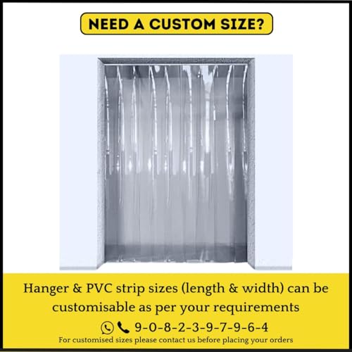 Image of Qlarity Covers 2mm Thick PVC Strip AC Curtain | Size- 48 (20x20x8) 3pcs Inch Wide Hanger X 9 Feet Long | 6 Strips, 8.5 Inches Wide Vinyl Transparent Door Curtain | Mount Hanger for Cold Storage /Office