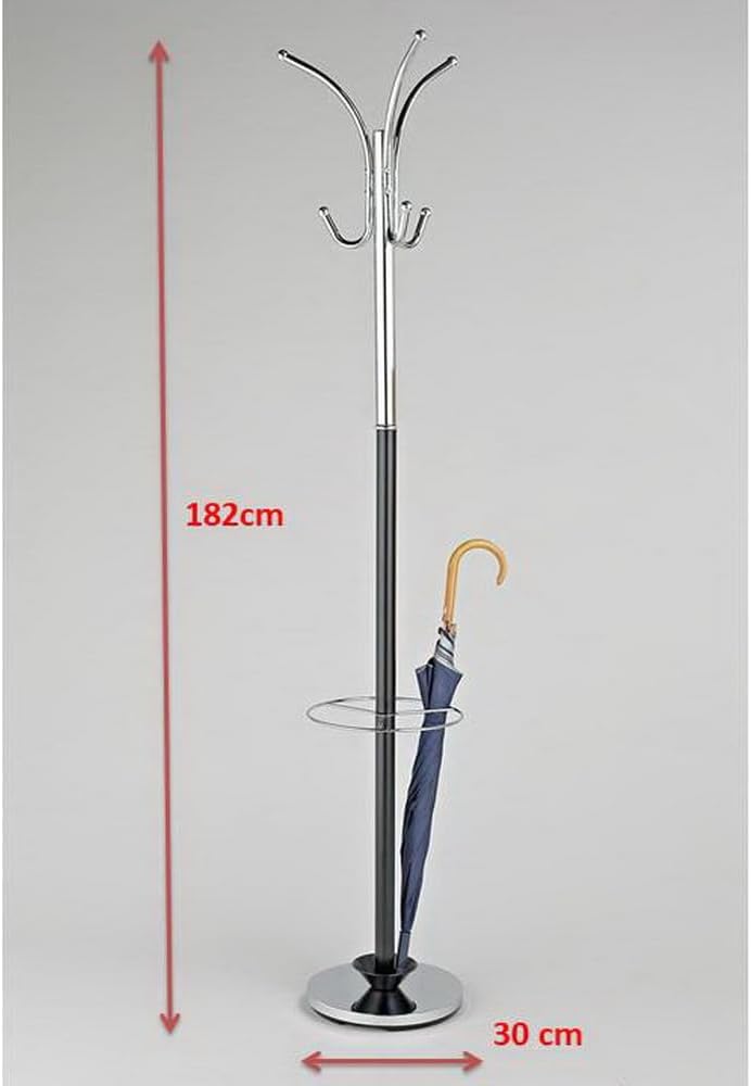 ASPECT CR40BK Oscar Free Standing Metal Coat Rack with Umbrella Base/Chrome and Black, 30x30x182 cm