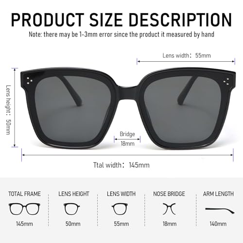 Oversized Retro Women's Sunglasses, Square Trendy Classic Simple Men Shades UV4003
