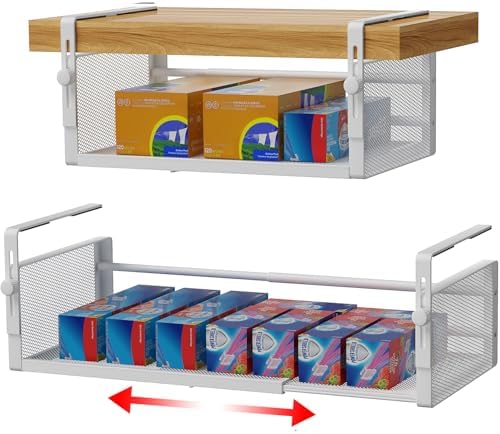 AmonHouseware 2Pack Under Shelf Basket, Adjustable Hanging Under ...
