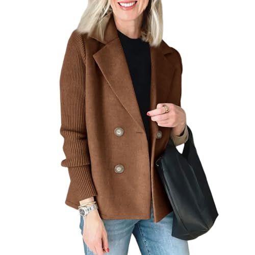 Jacke Damen Winter Kurz Elegant Blazer Tweed Übergangsjacke Business Herbstjacke Patchwork Strickjacke Zweireihig Mantel Sakko Wollmantel Frauen Anzug Damenjacke Trenchcoat...