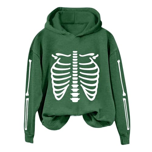 Sweat à capuche squelette femme ample imprimé noir et blanc chic pour l'automne décontracté