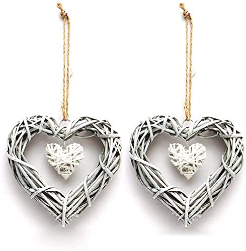 Goodgdn2pcs Wicker Heart Wreath Chic Wicker Hanging Hearts White