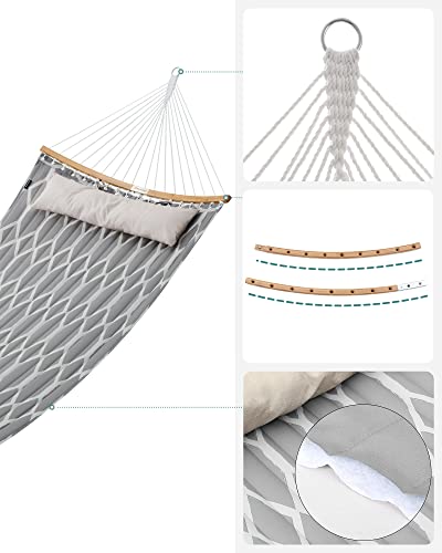 SONGMICS Hängematte, gepolstert, gesteppt, mit teilbaren gebogenen Bambusstangen, mit Kopfstütze, 200 x 140 cm, bis 225 kg belastbar, graue und beige Rauten GDC034G02 6