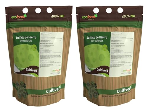 CULTIVERS Sulfato de Hierro Heptahidratado de 2x1 Kg múltiples uso Hogar y Jardín. Abono Natural para Plantas aporte de Hierro y Reduce de pH del suelo. Colorante para Hormigón efecto Rojizo, Oxidado