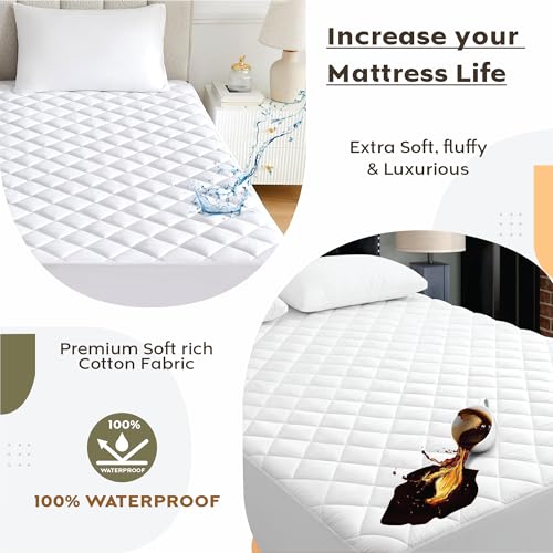 Image of Ayka 100% Waterproof Cotton Quilted Mattress Protector King Size Breathable Hypoallergenic Noiseless Ultra Soft Fitted Bed Protector 84x72 inch Mattress /Bed Cover (King 84x72 inch | 7x6 ft, White)