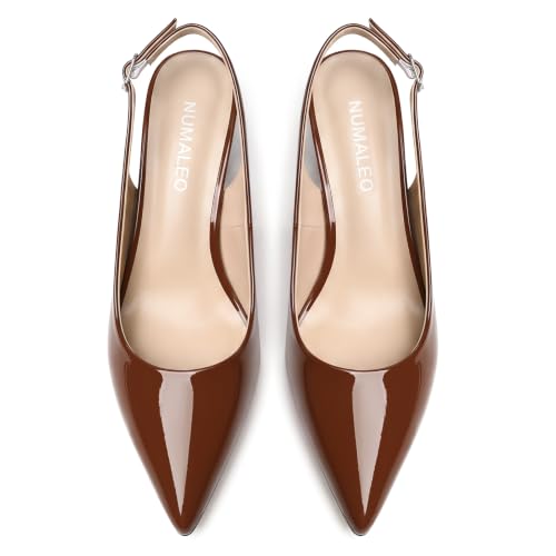 Image of NUMALEO Slingback Heels for Women Pointed Close Toe Kitten Heels Patent Pumps Dress Party Comfy Heeled Sandals Stiletto 2.5 Inch Dress Shoes
