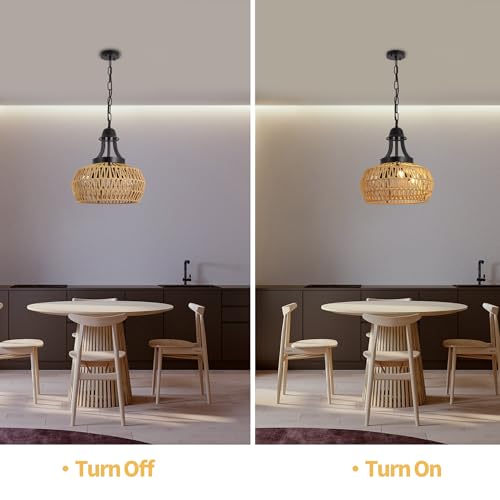 GDFFZM Rattan Chandelier Boho Dining Room Light Fixture Ceiling Hanging 3-Light Farmhouse Rattan Pendant Light with Woven Lampshade Coastal Chandelier for Kitchen Island Bedroom Hallway - Image 4
