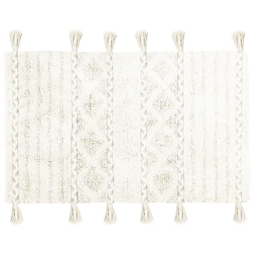 The Linen Yard Tassel Diamond Bath Mat, Cotton, Natural/Ivory,50 x 80cm