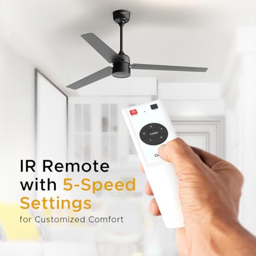 Image of OAKTER 1200mm BLDC Ceiling Fan with IR Remote Control | BEE 5-star Rated Energy Efficient Ceiling Fan | High Air Delivery with LED Indicators (Black)