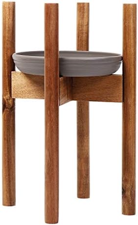Eartheasy Premium Acacia Plant Stand – Adjustable Mid Century Solid Wood Plant Stand for Indoor Plants with Drip Tray – Fits Plant Pots Up to 12 Inches