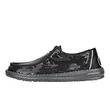 HEYDUDE Women's Wendy Disco Sequin Black, Size 7 | Lightweight Sparkly Slip-On Loafer | Comfortable Sequin Shoe for Women