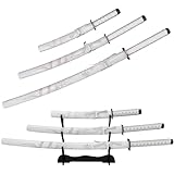 3pc Set Samurai Sword Katana Sword Real Carbon Steel Blade Japanese Sword for Display Decoration and Gift White