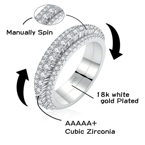 Senteria Fidget Spinner Ring Anxiety Ring For Women Men Chunky Sterling Silver Rings Cubic Zirconia Spinning Ring For Anxiety Relief Ring Size 8 #TOP1