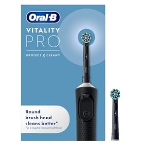 Oral-B Vitality Pro Electric Toothbrushes for Adults, for Him/Her, 1 Handle, 2 Toothbrush Heads, 3 Brushing Modes Including Sensitive Plus, 2 Pin UK Plug, Black (Packing May Vary)