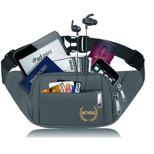 Image of Mithras Premium Waist Bag, Kamar Bag, Fanny Pack for Hiking Travel Camping Running Sports Outdoors, Workout Casual Hands Free Crossbody Bags (Grey)