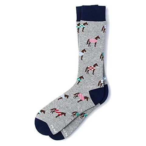 Alynn Men's Hipster Horse Blanket Derby Contemporary Crew Dress Socks (Gray) Cover