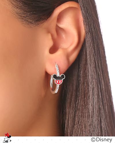 Mickey Mouse and Minnie Mouse Earrings for Women Official License, Hoop Earrings with Cubic Zirconia or Multicolored Crystals2