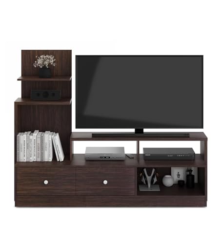 Image of Olly TV Unit | Engineered Wood | Choco Walnut Finish | Including Storage Drawers & Shelves | Modern TV Stand for Home | Knock Down Assembly | 36 Months Warranty