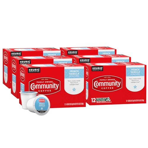Image of Community Coffee French Vanilla Flavored 72 Count Keurig K-Cup Coffee Pods, Medium Roast, 12 Count (Pack of 6)