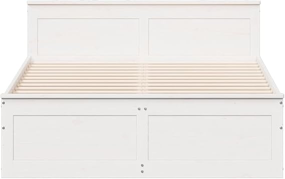 vidaXL Solid Wood Bed with Headboard, Wooden Bed with Bed Feet, Drawers, Slatted Frame, Double Bed for Bedroom, Bed Frame, White, 150 x 200 cm, Pine Wood