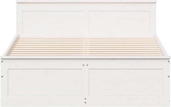 vidaXL Solid Wood Bed with Headboard, Wooden Bed with Bed Feet, Drawers, Slatted Frame, Double Bed for Bedroom, Bed Frame, White, 150 x 200 cm, Pine Wood