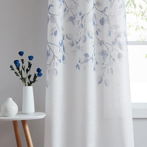 Central Park Leaf Floral Print Metallic Sheer Window Curtain Panel