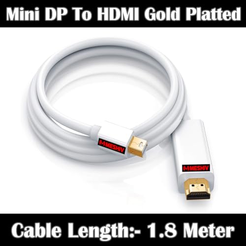 Image of Mini DisplayPort Thunderbolt 2 To HDMI Male To Male Cable 1.8m Mini DP To HDMI Gold Platted Compatible with HDTV, Laptop, Monitor, Projector etc. (White)