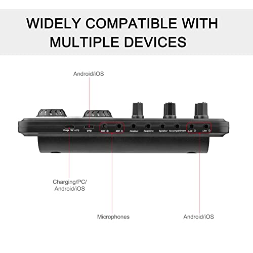 HUIOP Placa de som externa de mixador de áudio digital multifuncional SK600 com conexão sem fio BT p