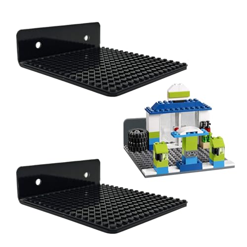 2 Pack Floating Shelves for Wall Compatible with Lego Building Bricks, 5x5 Invisible Display Shelf with 16x16 Stud Base Plate for Creative Toy Brick Building, Storage and Modern Room Office Decor