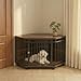 VOWNER Ecke Hundekäfig, Holz Hundebox mit abschließbarer Tür, Möbelstil Haustierbox für Zuhause, Leicht zu reinigen und platzsparende für kleine/mittlere Hunde, 110 X 66 X 60 cm, Dunkles Walnussholz