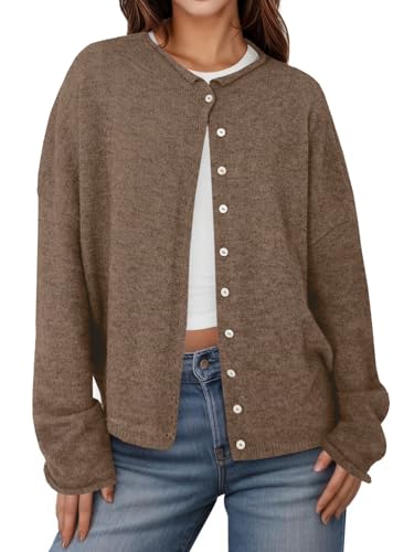 UNCLECAT Womens Button Up Cardigan Sweaters Fall Long Sleeve Outerwear Tops Knit Open Front Clothes Brown